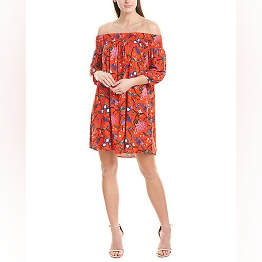 LAUNDRY Red Floral Off the Shoulder Mini Dress Red Size: 4